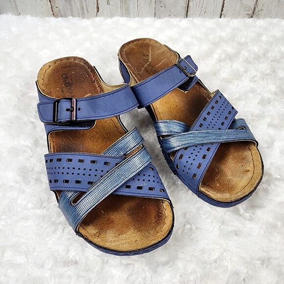Flexus by Spring Step Denia Slide Sandals Blue Size 6 - Picture 1 of 11